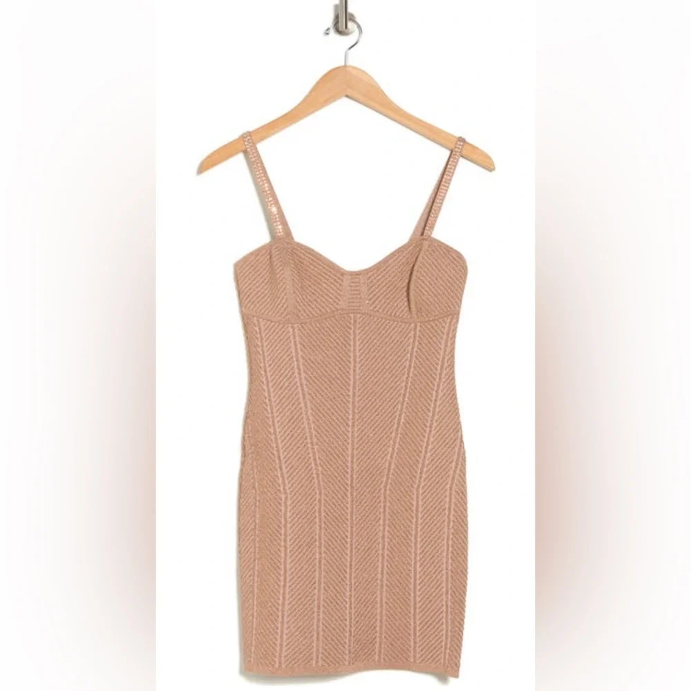 NWT HERVE LEGER Ottoman Sweetheart Mini Dress Rose Gold Small $990